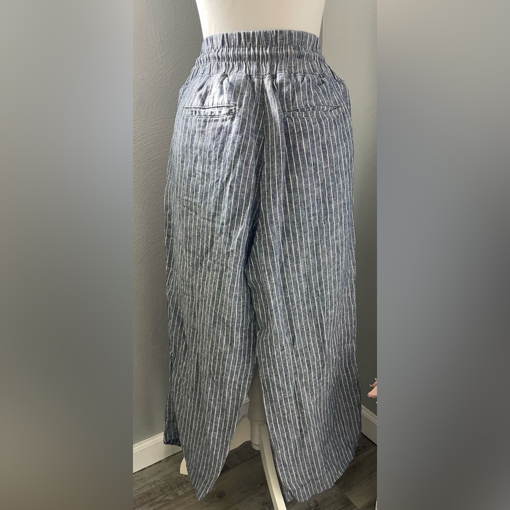 Quince Chambray Stripe Linen Wide Leg Pants - Blue/White Pinstripe - Picture 6 of 8
